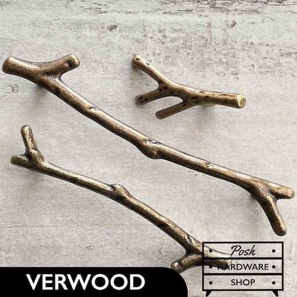 Verwood // Antique Bronze Tree Branch Handle Pulls - Hardware for Kitchens, Bathrooms, Cabinets, Furniture. Knob and 2 Sizes of Handles.