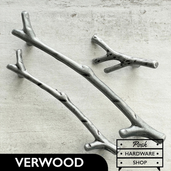 Verwood // Silver Tree Branch Handle Pulls - Hardware for Kitchens, Bathrooms, Cabinets, and Furniture. Knob and 2 Sizes of Handles.