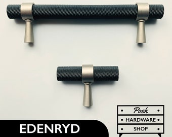 Edenryd // Solid Brass Black and Silver Handle Pulls and Knobs with Texture - Hardware for Kitchens, Bathrooms, Cabinets, Furniture