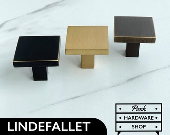 Lindefallet // Solid Brass Square Knobs - Quality Hardware for Kitchens, Bathrooms, Cabinets, Furniture. Black, Bronze, Gold.