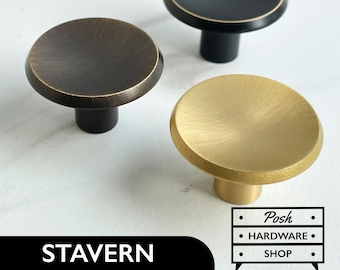 Stavern // Solid Brass Round Knobs in Black, Bronze, Gold - Hardware for Kitchens, Bathrooms, Cabinets, Furniture
