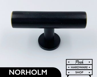 Norholm // Matzwart massief messing handvat trekt en knoppen met gouden details. Hardware voor kasten, meubels, keukens, badkamers. 6 maten.