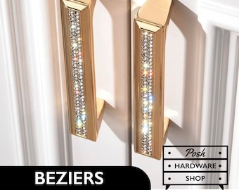 Beziers // 24K Gold Plated Crystal Handle Pulls - Luxury Hardware for Cabinets and Furniture. 2 Sizes.