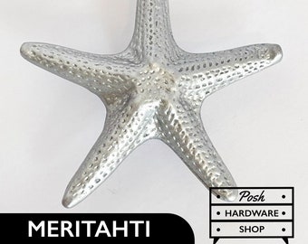 Meritahti // Large Silver Starfish Knobs - Hardware for Cabinets, Furniture, Kitchens, Bathrooms