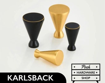 Karlsback // Solid Brass Hourglass Cone Knobs. Gold or Black. Hardware for Kitchens, Bathrooms, Cabinets and Furniture. Large and Small Size