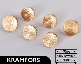 Kramfors // Brass Round Circle Knobs with Hammered Finish - Modern Scandinavian Style Design - Hardware for Cabinets and Drawers. 3 Sizes.