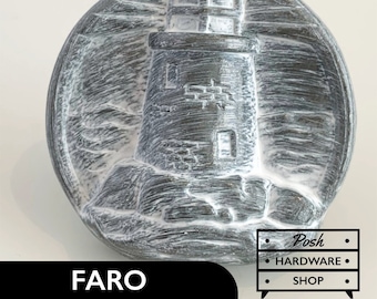 Faro // Lighthouse Knobs - Silver with White - Hardware for Cabinets, Furniture, Kitchens, Bathrooms with a Nautical Theme, Cottage, Beach