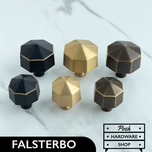 Falsterbo // Boutons octogonaux en laiton massif, quincaillerie moderne pour armoires en or, noir et bronze