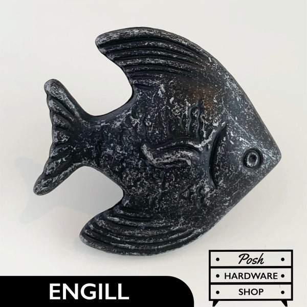 Engill // Fish Knobs - Black Angelfish Hardware for Cabinets, Furniture, Kitchens, Bathrooms. Hardware for Cottages and Beach Houses.
