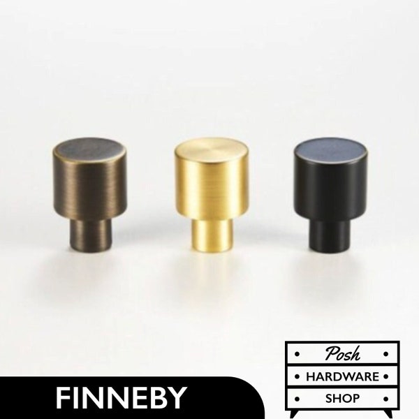 Finneby // Solid Brass Round Cylinder Knobs - Contemporary Design Hardware for Cabinets and Furniture. 3 Colours: Black, Bronze, Gold.