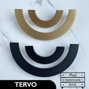 Tervo // Solid Brass Semi-Circular Handle Pulls - Hardware for Cabinets and Drawers - Gold or Black in 2 Sizes