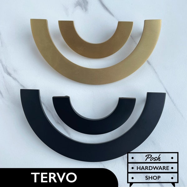 Tervo // Solid Brass Semi-Circular Handle Pulls - Hardware for Cabinets and Drawers - Gold or Black in 2 Sizes