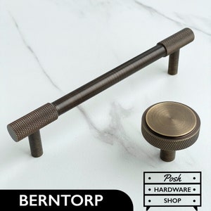 Berntorp // Textured Brass Contemporary Handle Pulls and Knobs - Bronze Hardware for Cabinets, Furniture, Kitchens, Bathrooms