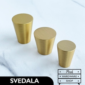 Svedala // Contemporary Solid Brass Cone Knobs - Modern Contemporary Hardware for Cabinets, Kitchens, Bathrooms, Furniture. 3 Sizes.