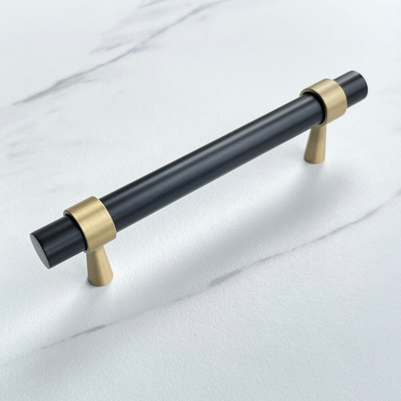 Vemdalen // Black and Gold Solid Brass Round Bar Handle Pulls and Knobs Hardware for Kitchens, Bathrooms, Cabinets, Furniture image 4