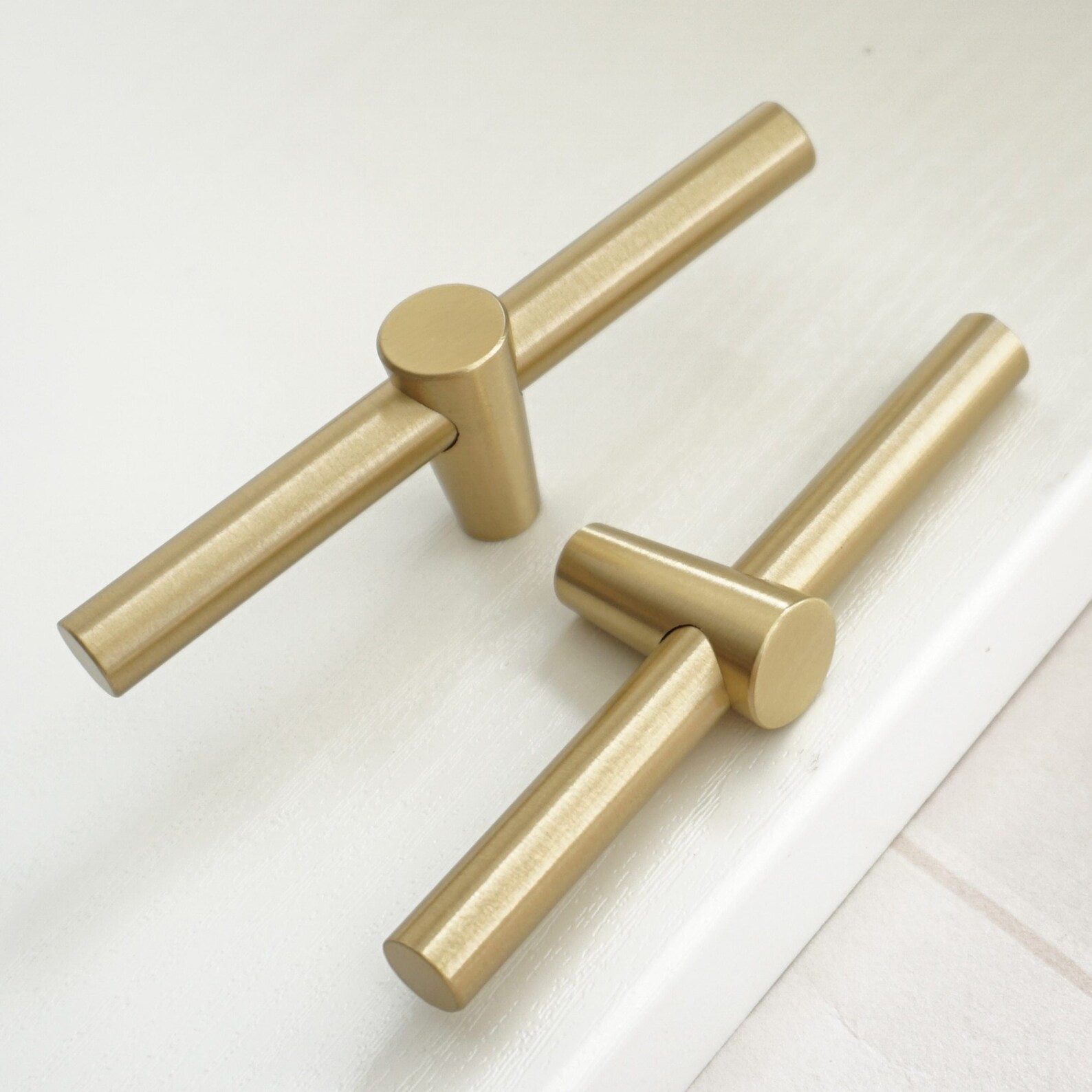 Flen // Brushed Gold Brass Tbar Knob Handle Pull Hardware Etsy
