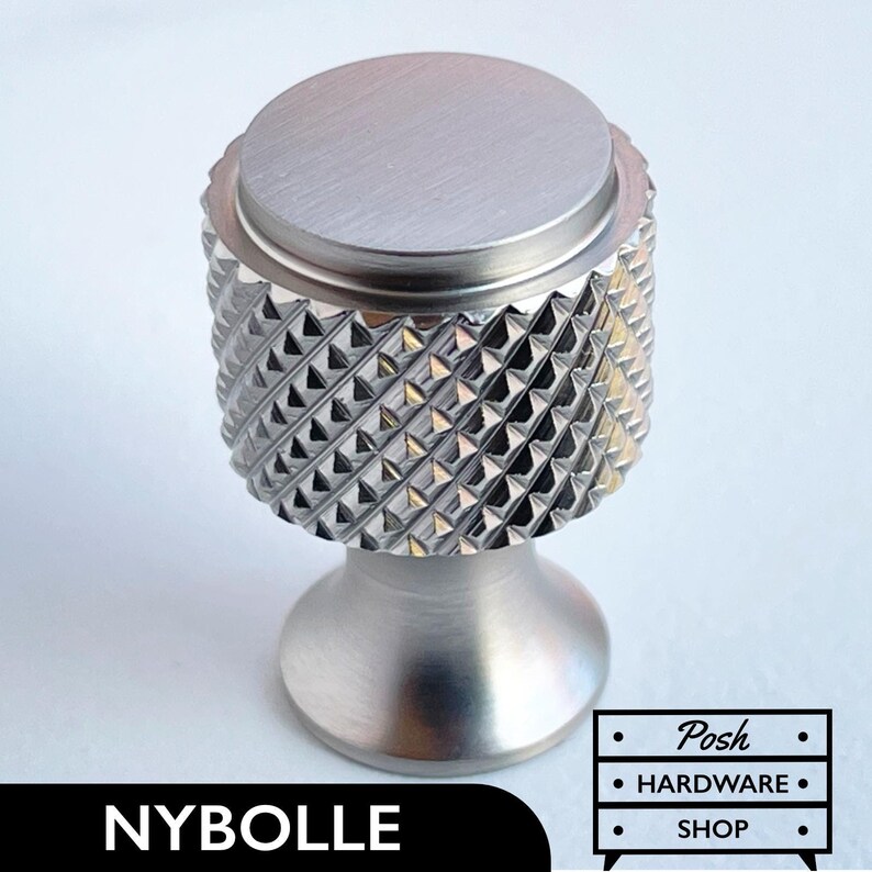 Posh Hardware Shop - Nybolle Solid Brass Silver Textured Knobs for Kitchens, Bathrooms, Furniture