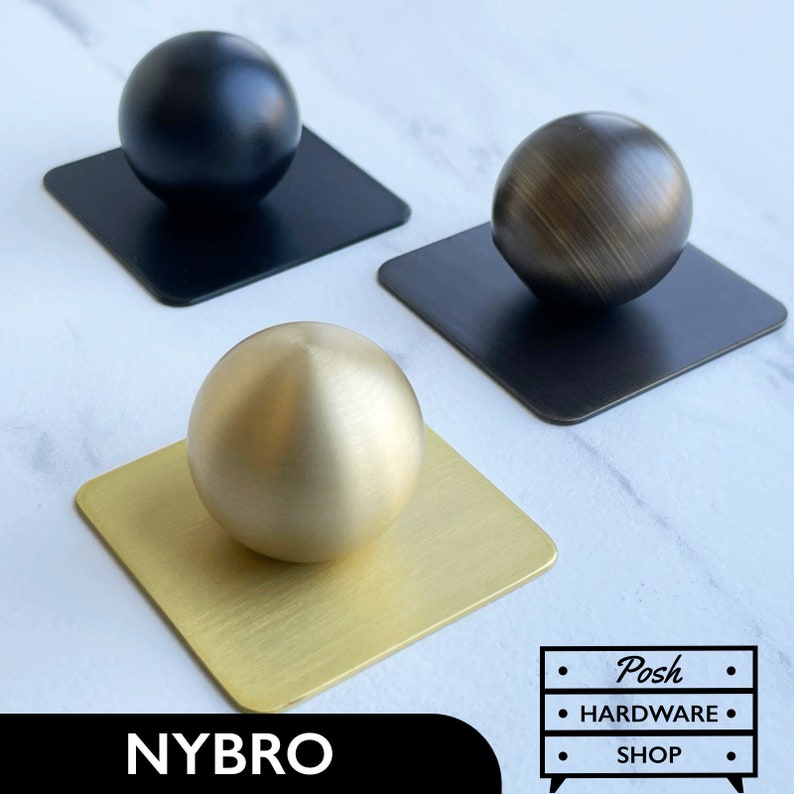 Posh Hardware Shop - Nybro Solid Brass Sphere Knobs in Gold, Bronze, and Black.