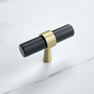 Vemdalen // Black and Gold Solid Brass Round Bar Handle Pulls and Knobs Hardware for Kitchens, Bathrooms, Cabinets, Furniture image 3