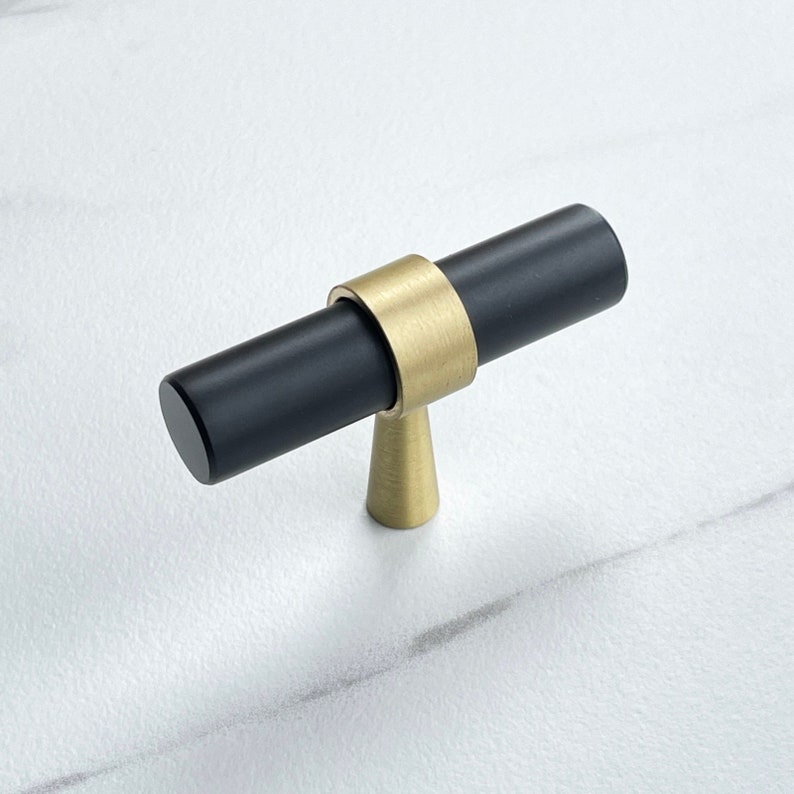 Vemdalen // Black and Gold Solid Brass Round Bar Handle Pulls and Knobs Hardware for Kitchens, Bathrooms, Cabinets, Furniture image 3