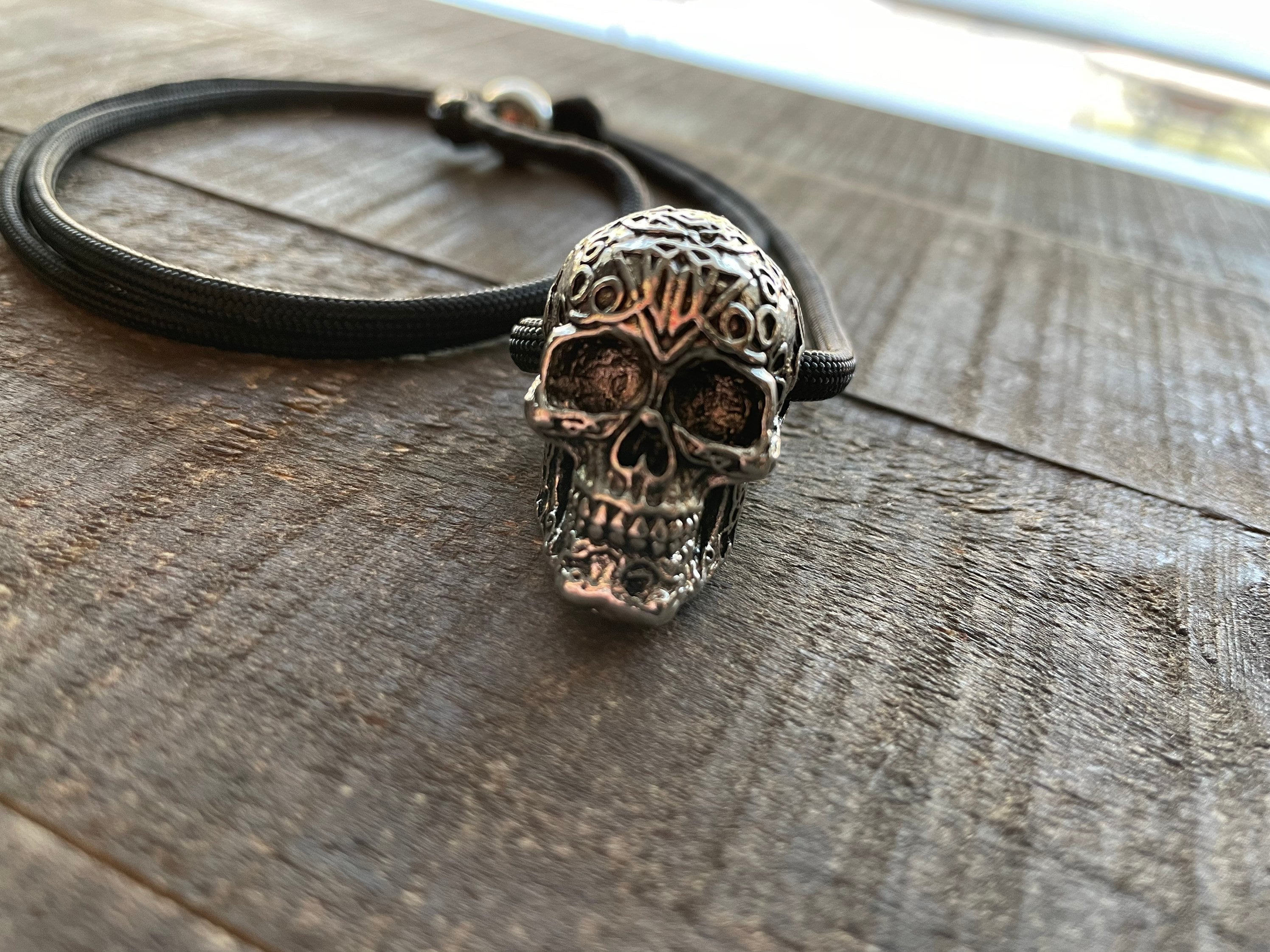 Skull Head Pendant on Black Paracord