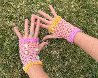 Pink Sherbet Fishnet Glovies