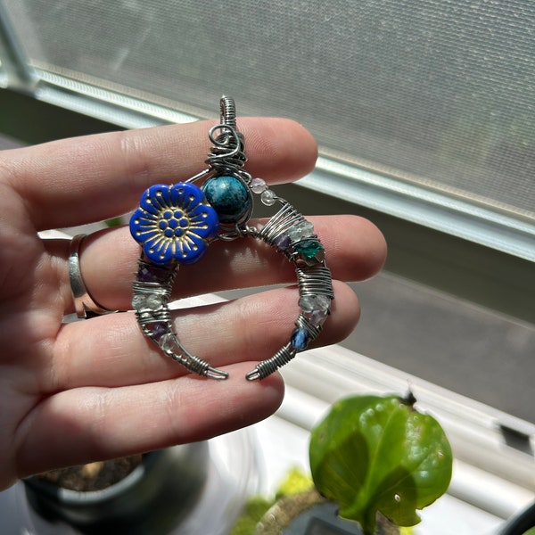 Flowered Moon Wire Wrapped Pendant