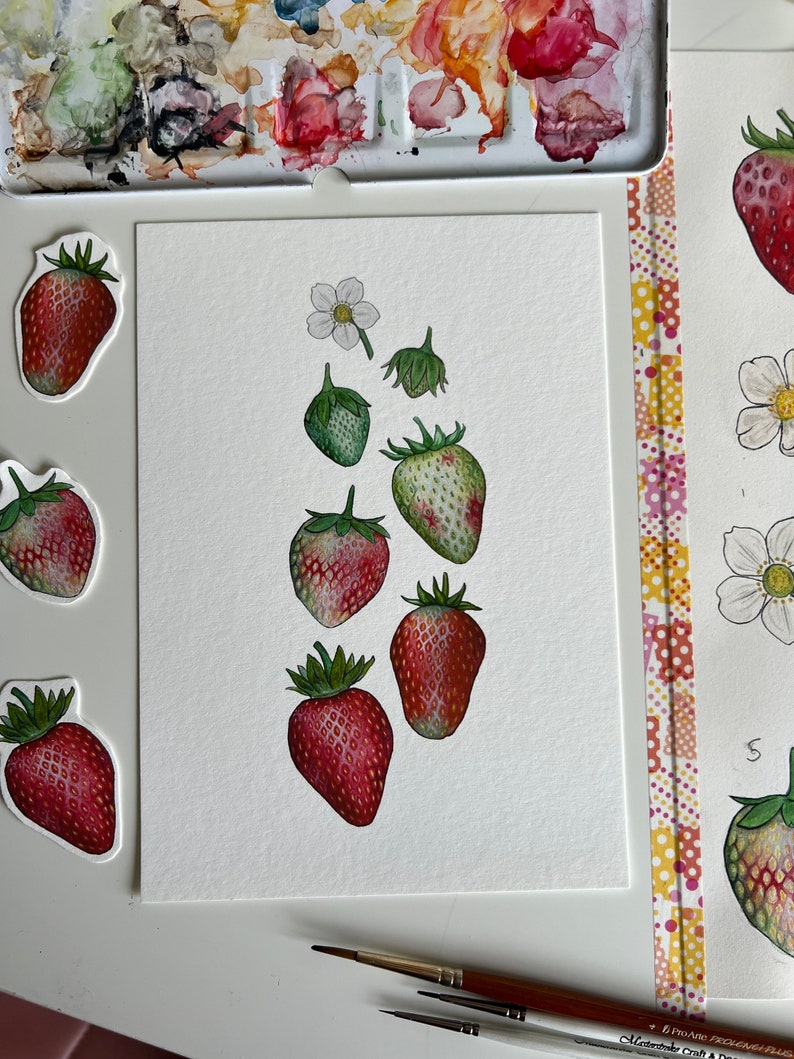 Ripening Strawberries Print, A5 Watercolour Fine Art Print image 7