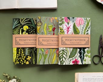 Carnets de poche faits main sur le thème des plantes, carnets botaniques, format A6