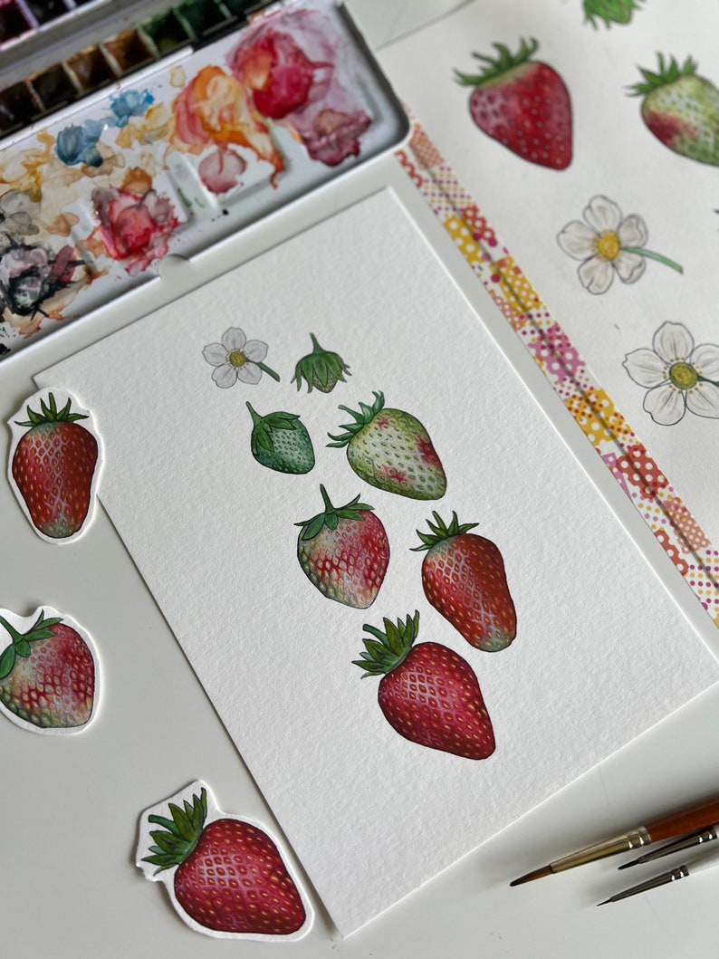 Ripening Strawberries Print, A5 Watercolour Fine Art Print image 4