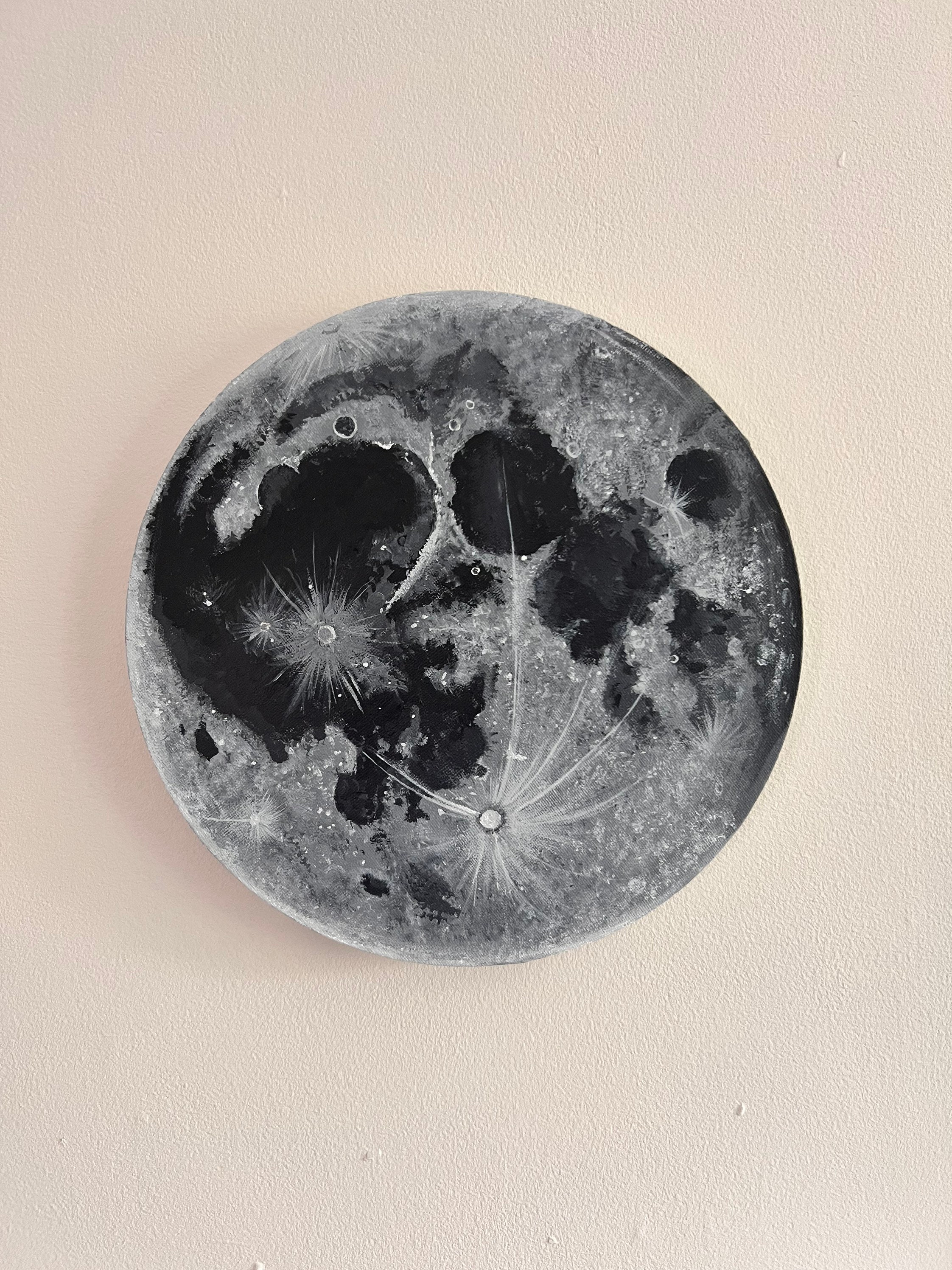 Original Full Moon Circle Canvas Painting, Acrylic on Cotton