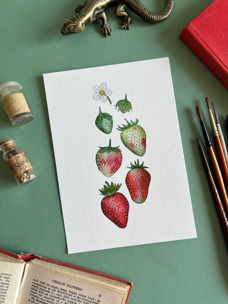 Ripening Strawberries Print, A5 Watercolour Fine Art Print image 3