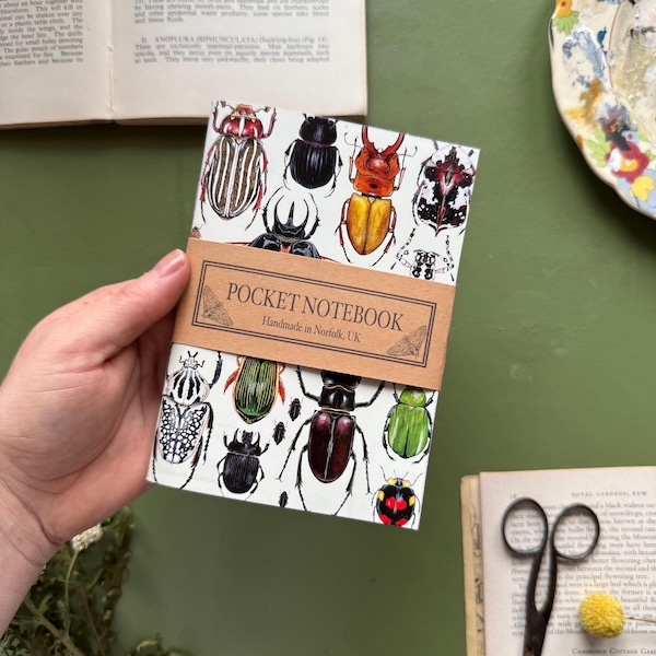 Beetles Handmade Pocket Notebook, Sketchbook, Wildlife, Nature, Entomology Gift