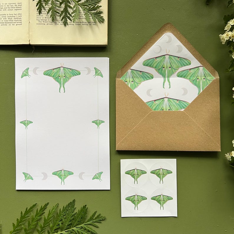Luna Moth Letter Writing Set, Entomology Gift, Insect Stationery - Etsy