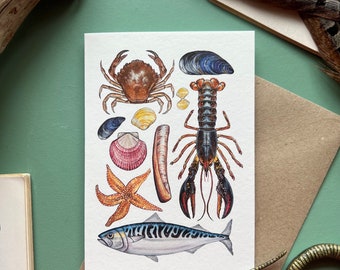 Marine Life Card, Blank greeting card, watercolour print