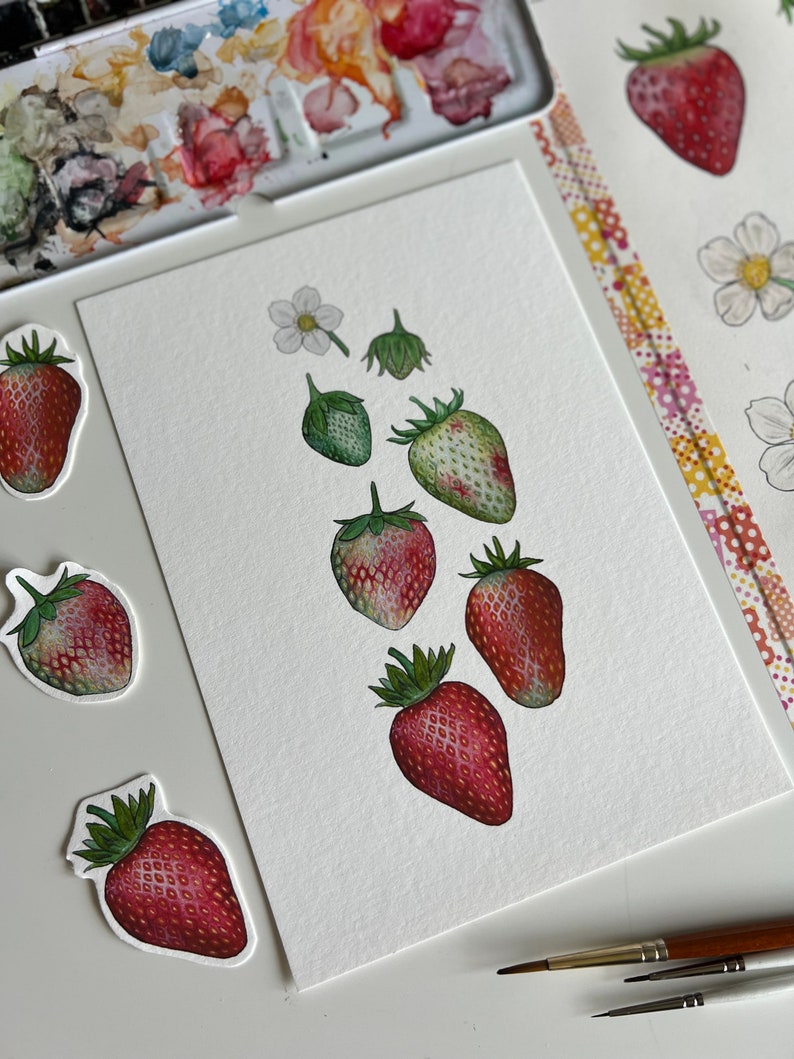 Ripening Strawberries Print, A5 Watercolour Fine Art Print image 6