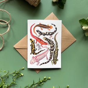 Salamanders Card, Blank greeting card, watercolour print