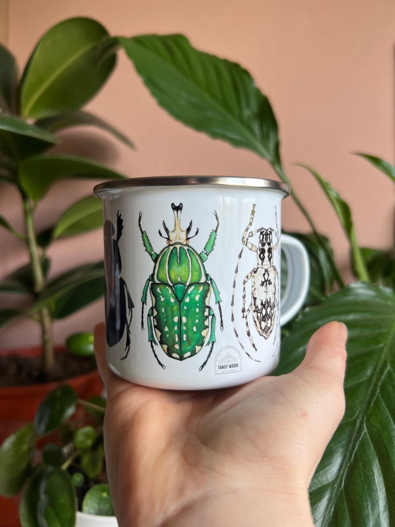 Beetles, Enamel Mug, Travel Mug, 10oz Camping Mug image 4