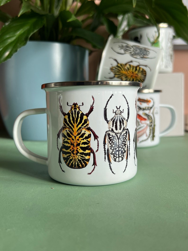 Beetles, Enamel Mug, Travel Mug, 10oz Camping Mug image 3