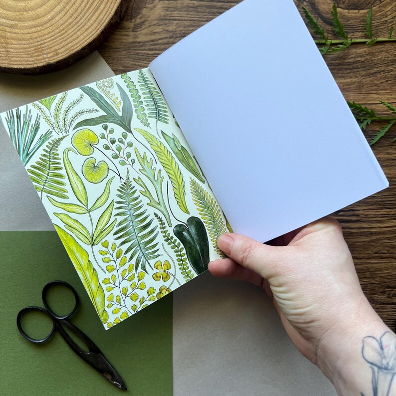 Farn Handgemachtes Taschennotizbuch, A6 Notizbuch, Botanischer Druck, Pflanzen, Natur, Skizzenbuch Bild 3