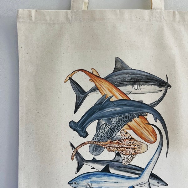 Sharks, Organic Cotton Tote Bag, Eco Friendly, Shopping Bag