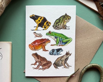 Frogs Card, Blank greeting card, watercolour print