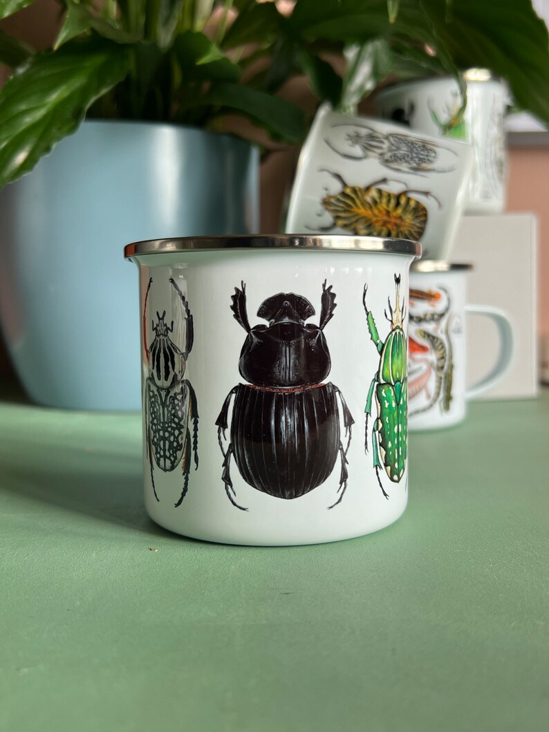 Beetles, Enamel Mug, Travel Mug, 10oz Camping Mug image 2