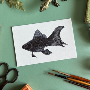 Black Moor Goldfish, Watercolour Print