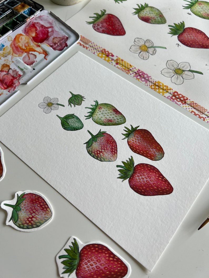 Ripening Strawberries Print, A5 Watercolour Fine Art Print image 5