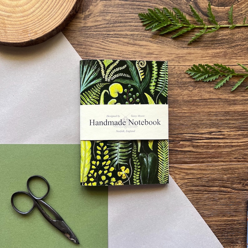 Farn Handgemachtes Taschennotizbuch, A6 Notizbuch, Botanischer Druck, Pflanzen, Natur, Skizzenbuch Bild 1
