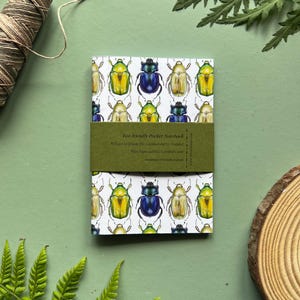 Handmade Pocket Notebook - Beetles, mini notebook, A6 Notebook