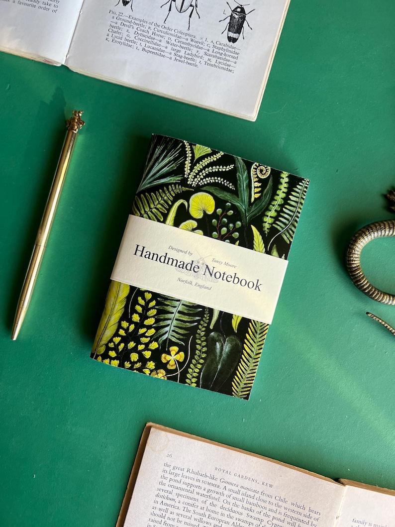 Farn Handgemachtes Taschennotizbuch, A6 Notizbuch, Botanischer Druck, Pflanzen, Natur, Skizzenbuch Bild 9