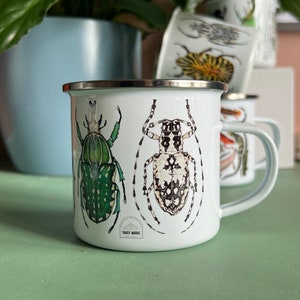 Beetles, Enamel Mug, Travel Mug, 10oz Camping Mug image 1