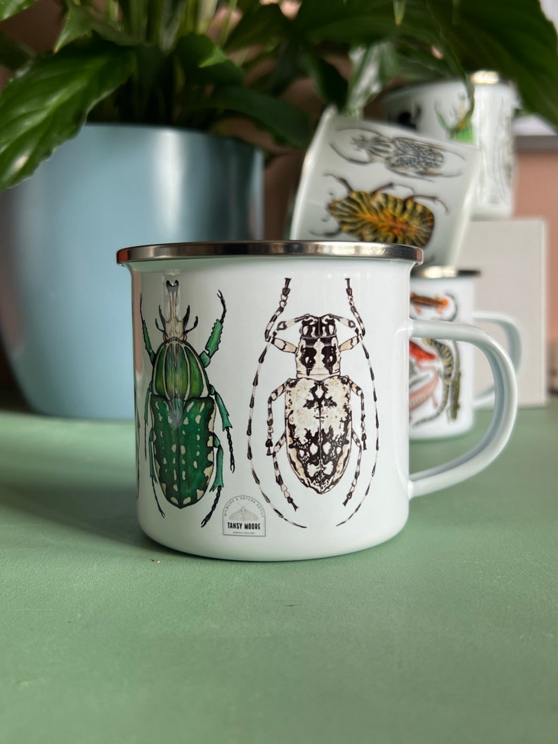 Beetles, Enamel Mug, Travel Mug, 10oz Camping Mug image 1